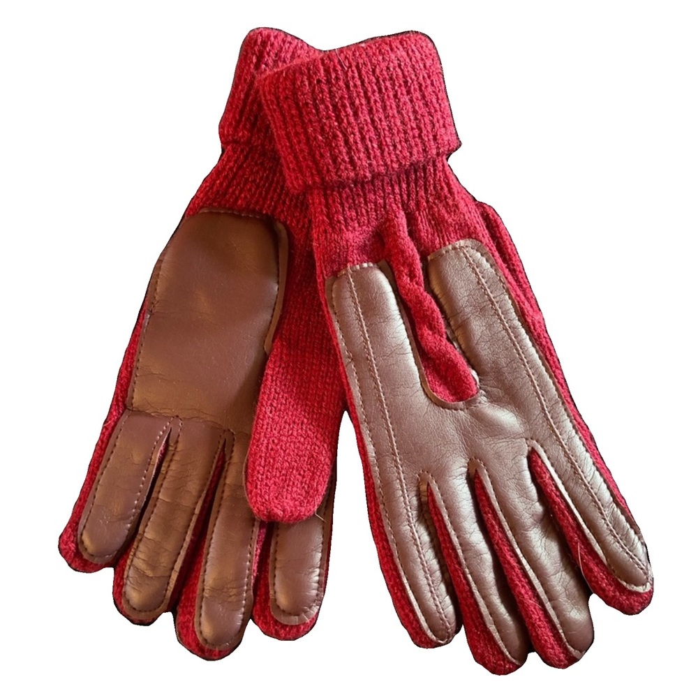 Vintage Target red knit gloves with vinyl contrast 1983
